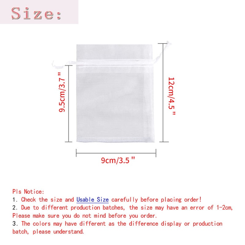 Bezall 50Pcs White Organza Bags 3.5x4.5 inches, Mesh Drawstring Wedding Party Favor Bags Christmas Candy Jewelry Gift Pouches - Image 2